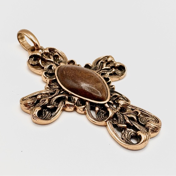 Studio Barse Natural Bronzite Golden Bronze Cross Pendant - Picture 2 of 4